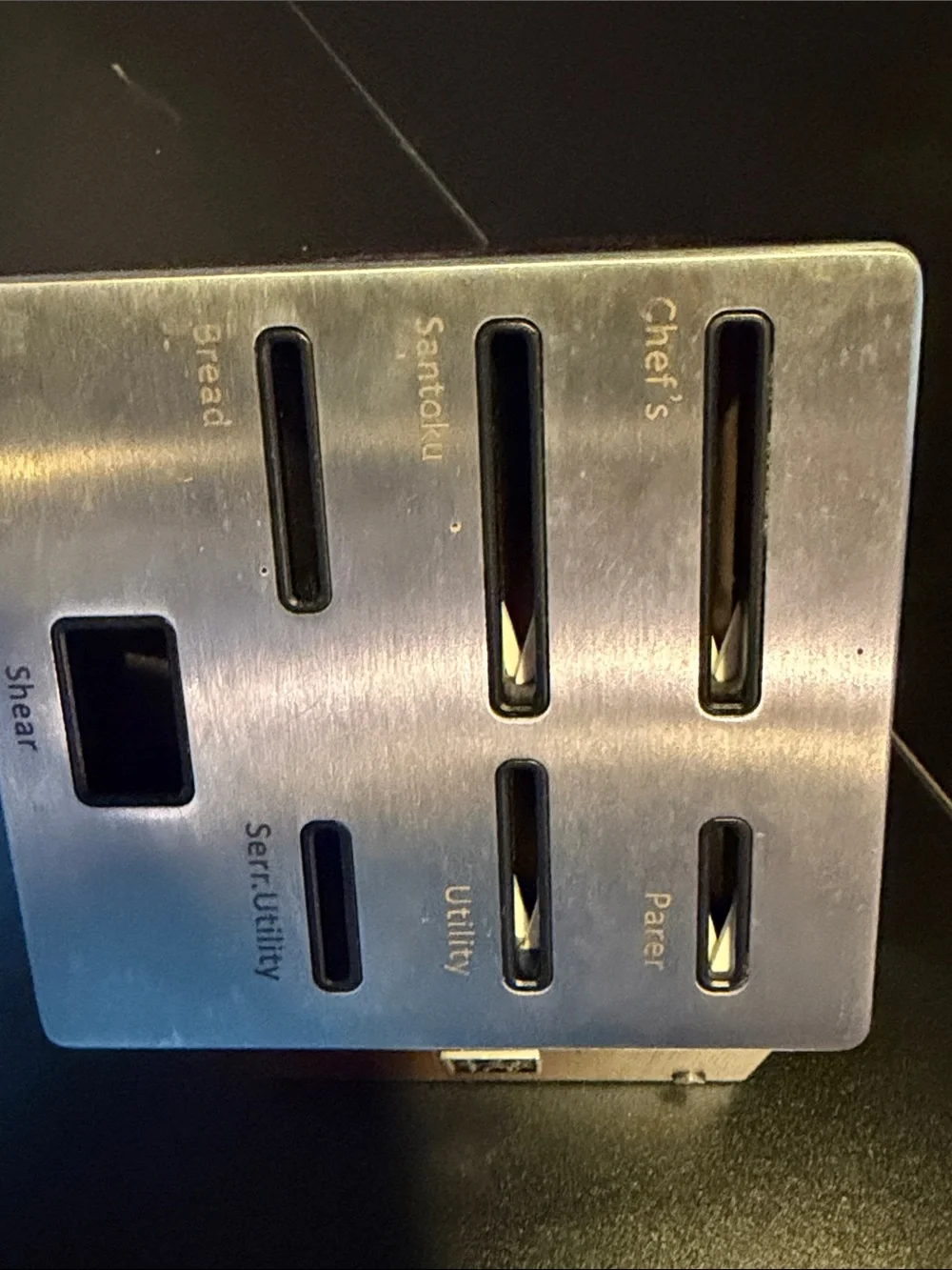 J A HINKLES  Stainless Steel and Wood Knife Block - Brown and Silver